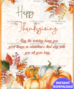 Happy Thanksgiving Greeting Card With Orange Pumpkins And Autumn Leaves