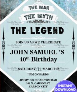 Blue Marbled 50th Birthday Invitation Card