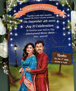 Blue Theme Wedding Invitation Card Couple Photo