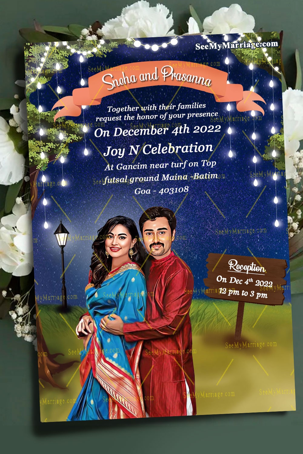 Blue Theme Wedding Invitation Card Couple Photo
