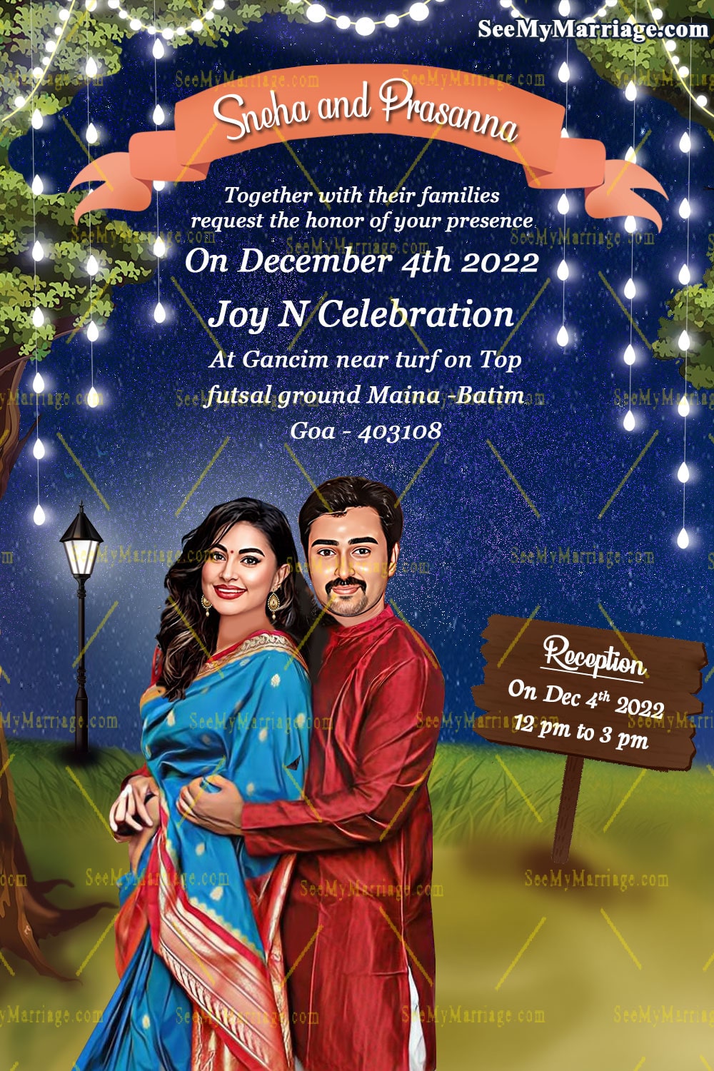 Blue Theme Wedding Invitation Card Couple Photo - Image 2