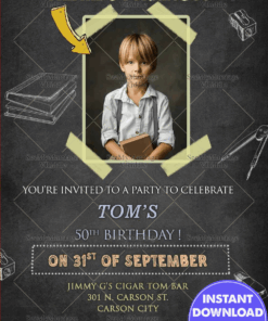 Chalk Board Theme 50th Birthday Invitation Card Young Boy Photo