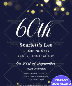 Golden Splash 60th Birthday Invitation Navy Blue Colour