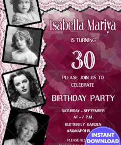 Magenta Theme 30th Birthday Invitation Lace Ribbon Photos