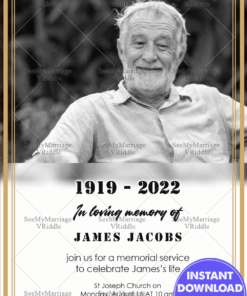 Solemn Memorial Invitation Card Golden Border Photo