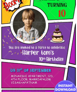 Comic Strip Style 10th Birthday Invitation Card