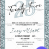 Elegant 25th Birthday Party Invitation Card Silver Glitter Frame