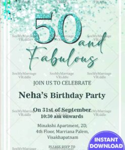 Fabulous Blue 50th Birthday Party Invitation Card