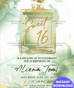 Perfume Theme Sweet 16 Birthday Invitation Card Watercolour Style