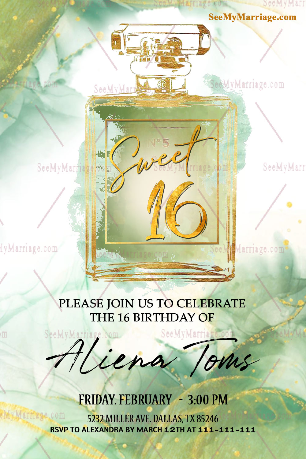 Perfume Theme Sweet 16 Birthday Invitation Card Watercolour Style - Image 2