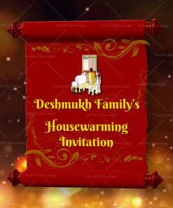 Traditional Gruhapravesh Housewarming Invitation Red Scroll Theme