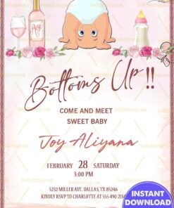 Baby Bottoms Up Sip And See Invitation Card Pink Theme