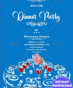 Blue Theme cocktail Dinner Party Invitation Round Table
