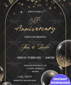 Grand 50th Aniversary Invitation Card Black Tie Cocktail Party