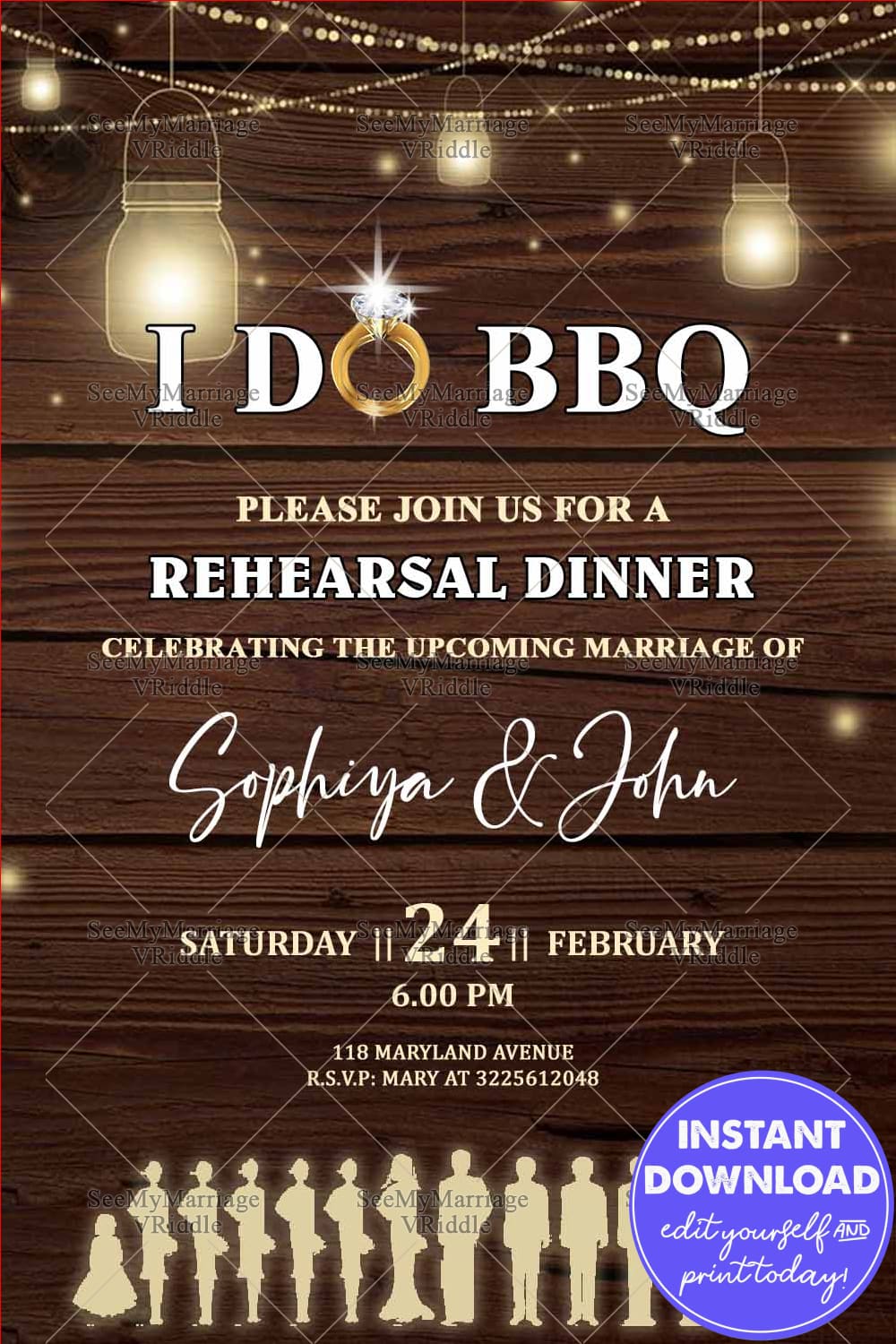 I Do BBQ Rehearsal Dinner Invitation Card Black Gold Theme