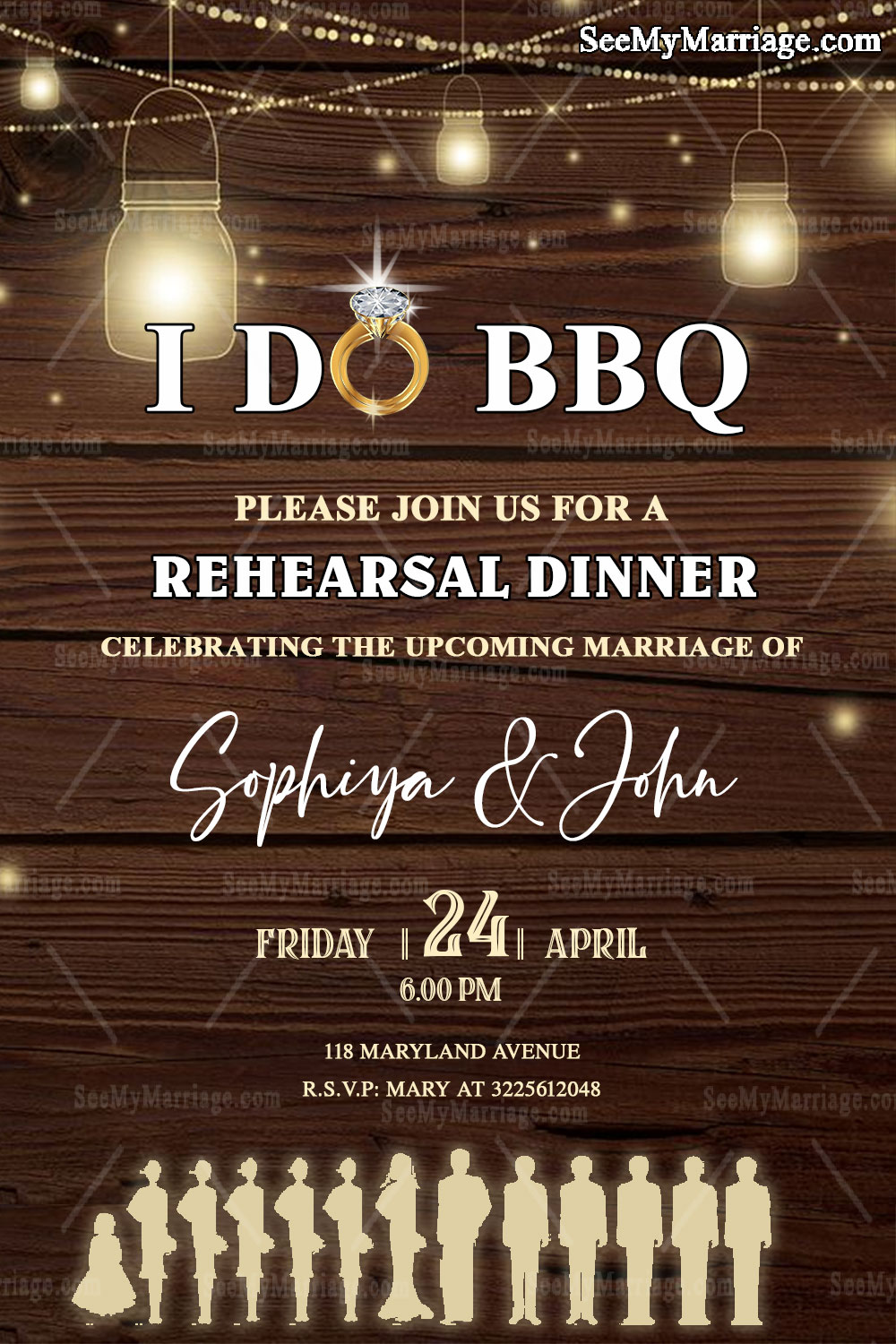 I Do BBQ Rehearsal Dinner Invitation Card Black Gold Theme - Image 2