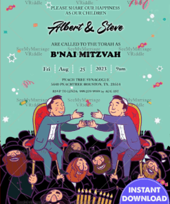 Jewish Horah B'nai Mitzvah Invitation Card Green theme