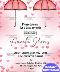 Pink Heart Showers Baby Sprinkle Invitation card Cute Umbrella