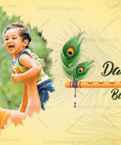 Theme Krishna 1st Birthday Invitation Video Peacock feathers