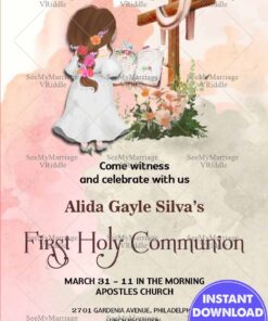 Traditional First Communion Invitation Card Little Girl Watercolour Theme