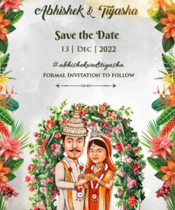Bengali Floral Arch Theme Wedding Invitation