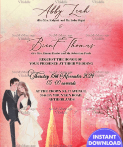 Christian Wedding Invitation Card Pink Watercolour Theme