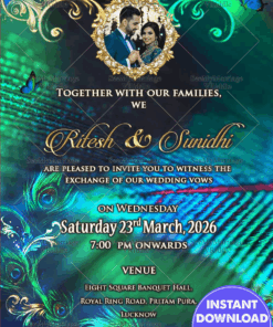 Peacock Feather Royal Wedding Invitation Card