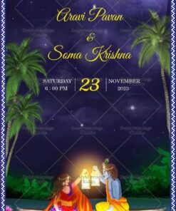 Radha Krishna Save The Date Wedding Invitation Card Moonlit Boat Ride