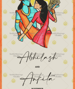 Artistic Cream Wedding Invitation Card Radha Krishna Theme