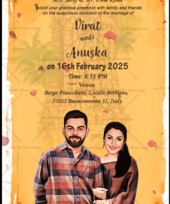 Caricature Style Grand Wedding Invitation Video Temple Theme