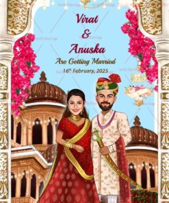 Caricature Style Wedding Invitation Card Lake Palace Theme