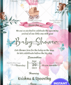 Cute Baby Shower Invitation Card Squirrels Bears Hot Air Balloon