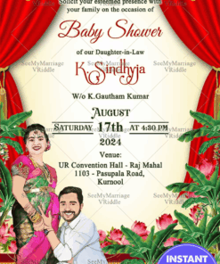 Cute Caricature Baby Shower Invitation Blooming Red Flowers