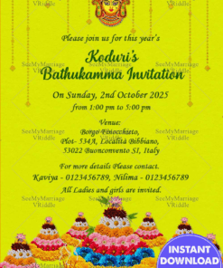 Green Theme Bathukamma Pooja Invitation Card