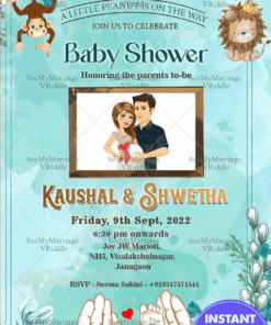 Jungle Theme Baby Shower Invitation Card Aquamarine Blue