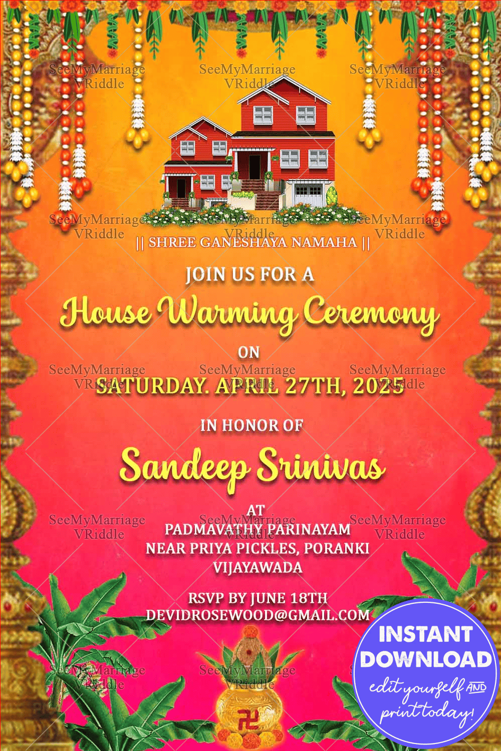 Satyanarayana Pooja Housewarming Invitation Card Auspicious Gruhapravesh