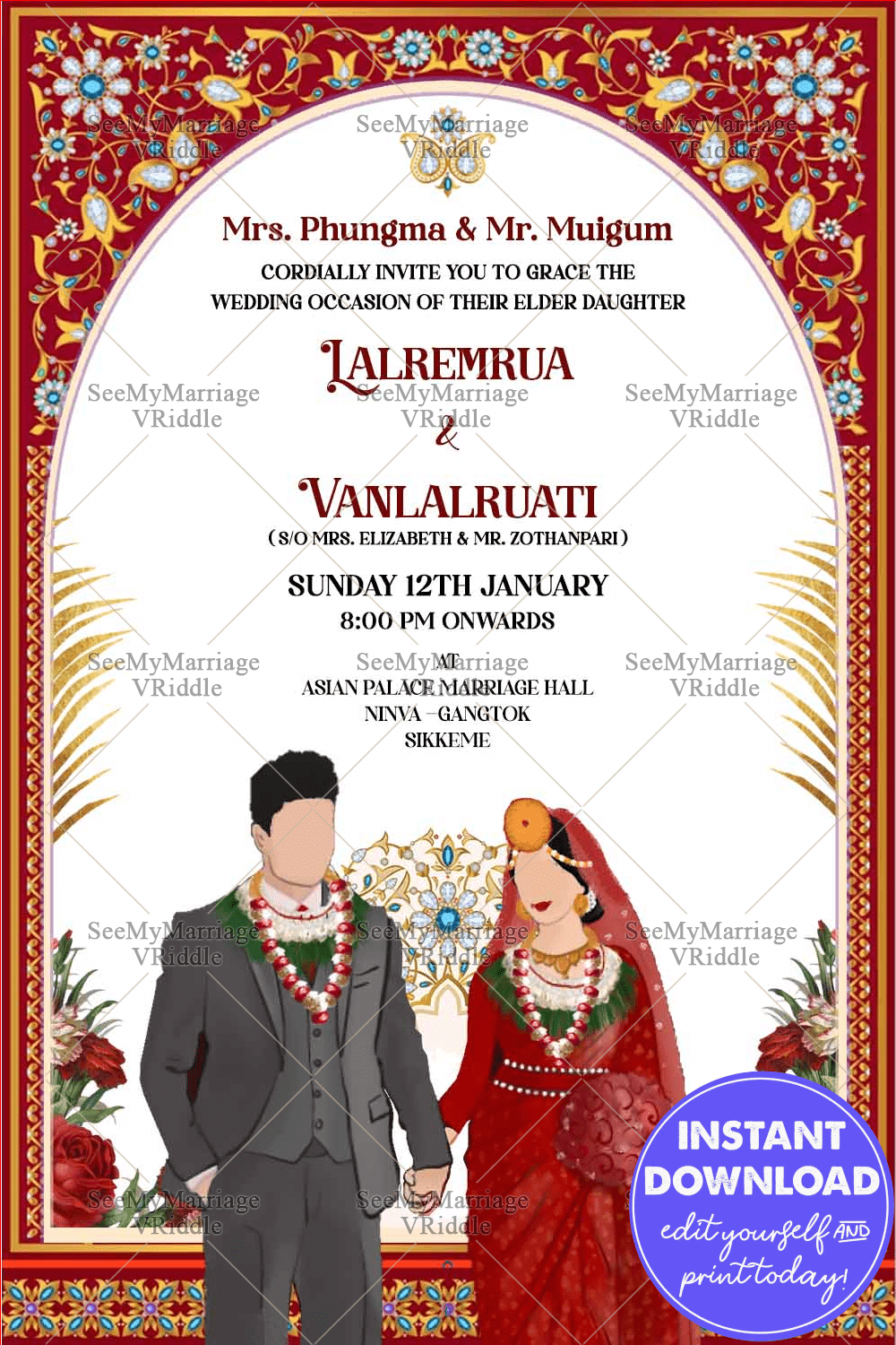 Modern Sikkimese Wedding Invitation Card Traditional Red