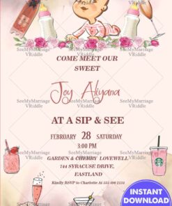 Baby Pink Roses Sip And See Invitation Card