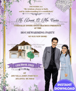 Modern Caricature Housewarming Invitation Card Add Home Photo
