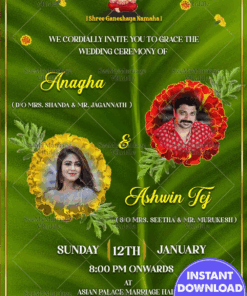 Add Photo Wedding Invitation Card Banana Leaf Theme