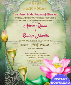 Lotus Bloom Arunanchal Wedding Invitation Green Theme