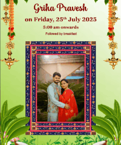 Traditional green Theme housewarming Invitation Grand Ganesha Add Photo
