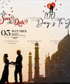 Wedding Countdown Save The Date Invitation Card Taj Mahal Couple