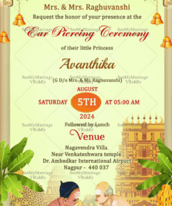 Auspicious Green Ear Piercing Ceremony Invitation card Illustrated Ritual