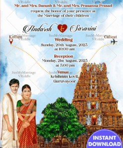 Couple Caricature Temple Wedding Invitation Card Divine Traditions