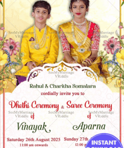 Dhoti Half Saree Invitation Card Add Photo Floral Accents