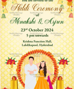 Grand Couple Haldi Ceremony Invitation Card Floral Decor Traditional Fun