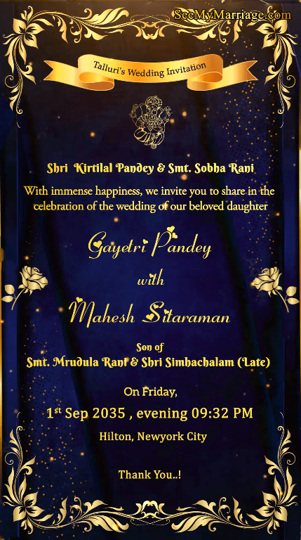 Grand Traditional Wedding Invitation Video Gold Royal Blue
