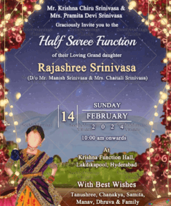 Illustrated Half Saree Ceremony Invitation Lighted Red Floral Arch