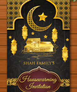 Modern Muslim Housewarming Invitation Video Golden Home Green Theme